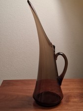 Vintage Kanawha Smoke Glass Swung Pitcher Ewer Vase 14” MINT Mid Century picture