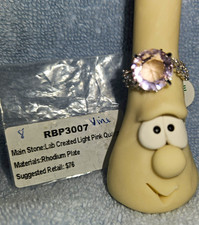Ring Bomb Party Lab Pink Quartz Rhodium Plated Cocktail Ring Sz 8 picture