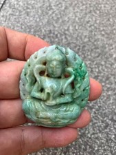 Unique Excellent Chinese Old Jadeite Jade Hollow Hand Carved *KwanYin* Pendant picture