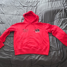 Off-White Red/Black Pullover Hoodie Mens S Mona Lisa Slim Fleece Cotton Pockets picture