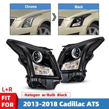 Halogen Headlights For 2013-2018 Cadillac ATS Projector w/ Bulb Black Pair LH+RH picture