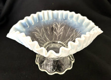 Beautiful vintage Northwood Opalescent Footed Bowl w/blue crimped edge - EXC picture