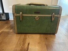 Vtg Samsonite Luggage, Train Carry Case #5112, Marbled Green Ivory Trim picture
