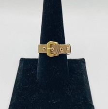 Vintage 18k Yellow Gold Belt Buckle Ring Sizable 6.5-14 Mesh Weave 5.6g Peru picture