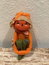 Vintage Halloween Jack-O-Lantern Pumpkin Head Scarecrow Owl Knee Hugger picture