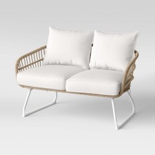 New Opalhouse Southport Patio Wicker Loveseat Weather-Resistant White/Linen NIB picture