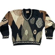 VTG Coogi Men's Linen Biggie Multicolor Knit Sweater Brown Gray Black • Small picture