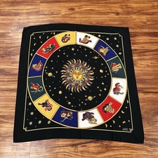 Vintage Gianni Versace Scarf Womens Black Silk Zodiac Sun Moon Stars Square picture