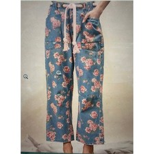 NWT BIBI FLORAL BARREL DENIM WITH PINK BRAIDED BELT SIZE XL picture
