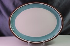 Dansk STACKING STRIPE Teal Turquoise Blue Brown Oval Serving Platter picture