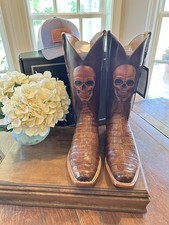 🔥Brand New Lucchese GY Classics Romano Caiman🐊Skull Boots Collectors Item picture