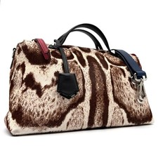 FENDI By The Way Calf Hair Leopard Print 2Way Boston Bag Brown White 8BL125 picture