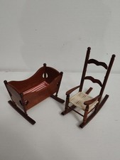 Dollhouse Miniature Vintage Furniture Wooden Baby Cradle & Rocking Chair picture