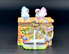Authentic Rochard Limoges Bird Bath Fountain Trinket Box Doves Bluebirds France picture