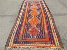 Distressed Vintage Traditional Handmade Anatolian Wool Orange Kilim 9.9x4.3ft picture