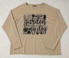 LILICLOTH Garden Dog Graphic Long Sleeve Shirt Women’s Medium Beige Casual Tee picture