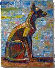 CaT kiTTeN  MoDERN ORIGINAL OIL█PAINTING█VINTAGE ART█SIGNED ANIMAL PET FELINE NR picture