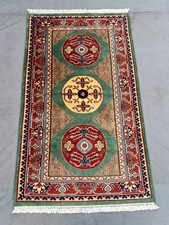 Green Wool Area Rug 3.1x5.2 Ft Geometric Medallion Tribal Turkish Oriental Rug picture