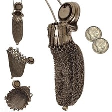 Handmade 1920's English Coin Purse, Victorian Silver Twist Lid Gate Mesh Purse picture