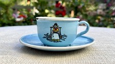 Rare Antique German Enamelware Child’s Cup & Saucer Dutch Folk 1920s-30s picture