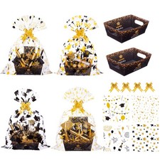 Gueevin 24 Sets Graduation Gift Baskets 24 Trays 24 Cellophane Bags 24 Gold picture