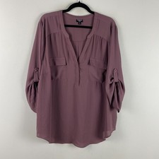 Torrid Harper Blouse Size 3X Purple V Neck Roll Tab Sleeve Pockets Popover picture