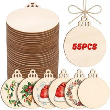 RAINFLOW 55 Pcs Wooden Circles for Crafts - Wooden Christmas Ornaments | round U picture