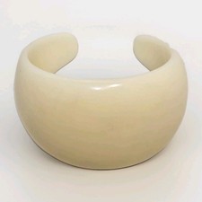 Vintage Chunky Cream Acrylic Cuff Bracelet Wide Dome Statement Bangle picture