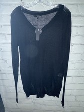 LA Made Solid Black Sheer Long Sleeve Lightweight Knit Sweater NWT Women's M picture