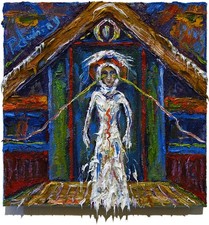 ORIGINAL OIL█PAINTING VINTAGE ART█SIGNED EXPRESSIONIST ABSTRACT RELIGIOUS CHURCH picture