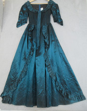 Vtg Laura Ashley Maxi Dress Womens 8 Blue Satin Romantic Whimsigoth Renaissance picture