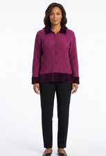 Talbot's Women's Sz L XL Jacket Cardigan Pleated Velvet Trim Light Retro Vintage picture