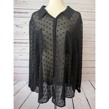 Torrid Blouse 4 4X Plus Size Black Sheer Flocked Shirt Black Long Sleeve Goth picture