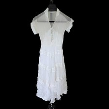 Vintage Victorian Regency White Tea Dress Lace Trim Button Short Sleeve Boho picture