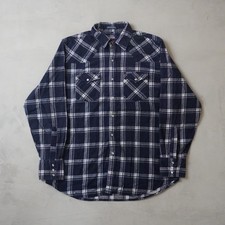 Dickies Western Flannel Shirt Large Mens Navy Blue White Plaid Pearl Snap Yoke picture