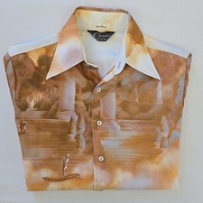 VTG 70s Chemise Et Cie Disco Shirt AOP Aladdin Arabian Nights Print Mens M picture