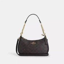 NWT Coach Teri Shoulder Bag In Signature CV933 Gold/Walnut/Black picture
