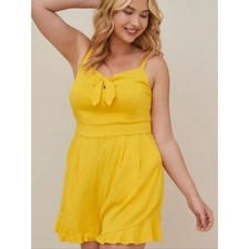 Torrid Challis Tie-Front Romper 2/2X 18-20 Daffodil Yellow Smocked NWT picture