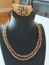 Vintage Signed Lisner Crystal Necklace Bracelet Set Champagne Bicone Beads picture