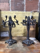 2 Antique Art Nouveau Bronze Candelabras Lady picture