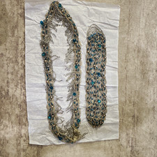 Vintage Silver Blue Ivory Flower Beaded Trim w/ Pearls Tassel Fringe Lot picture