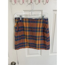 Urban Outfitters M Plaid Mini Skirt Pockets Orange Blue 70s Preppy Academia picture