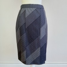 size 8 Vintage BILL BLASS Charcoal-Gray Pinstripe Patchwork SKIRT, PLEATED Slit picture