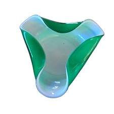 Vintage Emerald Green Cased Art Glass Bowl Mid Century Modern Handkerchief Style picture