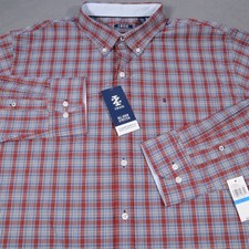 New IZOD Plaid Button Shirt Mens XL Red Blue L/S Stretch Performance Comfort picture