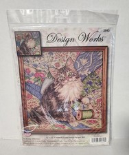Sealed New In Package Design Works 12x12 Counted Cross Stitch Kit Cat on Quilt picture