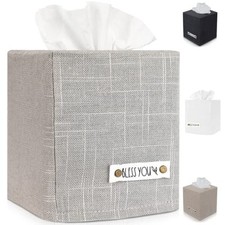 Stylish Tissue Box Cover - This Gray Linen Holder Instantly Covers Your Square picture