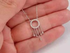 1.40 Ct Round Tester Pass Moissanite Halo Pendant In 14K White Gold Plated picture