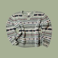 Vintage Eddie Bauer Wool Blend Fair Isle Cropped Sweater Womens Size Large 90's picture