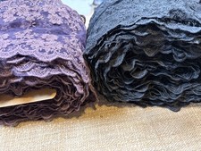 5” Wide Cotton Embroidered Tulle Lace Trim Black Brown 2 Rolls Approx 26 Yards picture